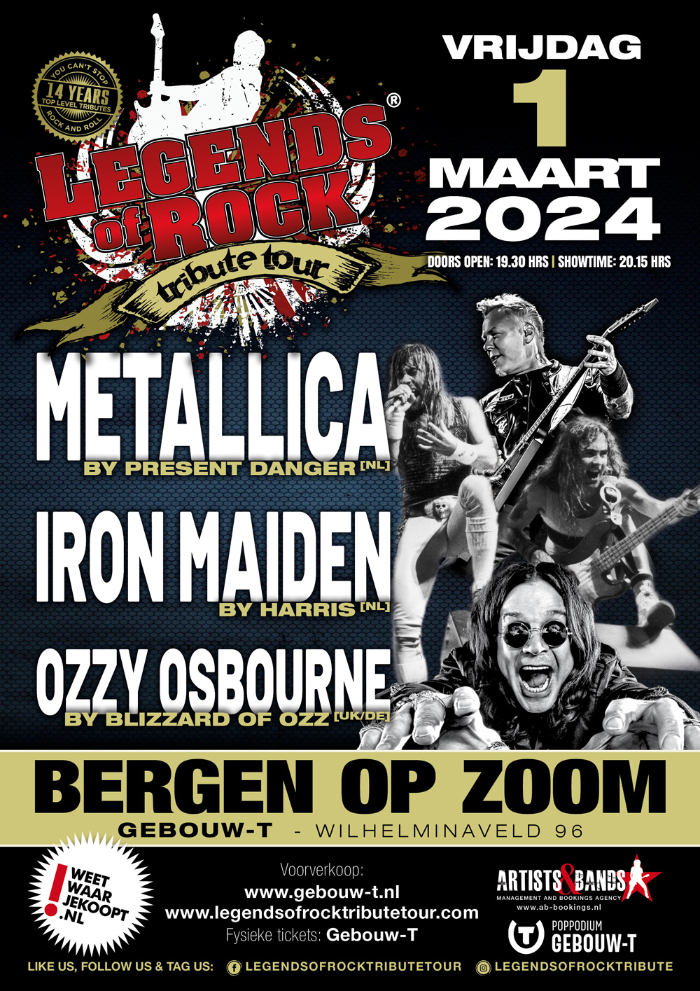 UITVERKOCHT - LEGENDS of ROCK Tribute Tour in Gebouw-T Bergen op Zoom op 1 maart 2024